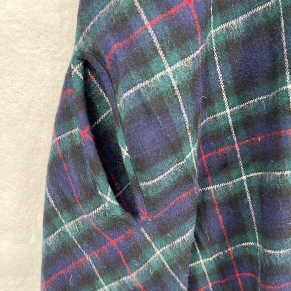 J Crew Plaid Wrap Womens One Size Navy Green Wool Blend Fringe Shawl Poncho - Picture 2 of 9